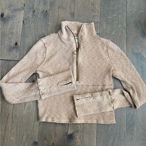 Free People We The Free Cropped 1/2 Zip Brown Distressed Sweater Size XS
